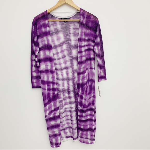 INC Tie Dye Open Front Cardigan Sweater Purple - Picture 3 of 8